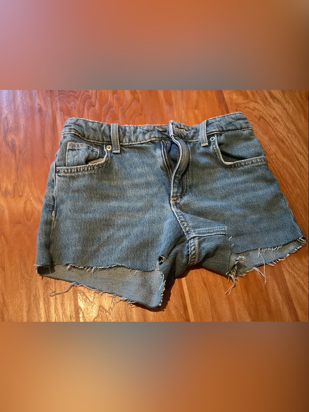 Zara Denim Shorts in Blue with Frayed Hem